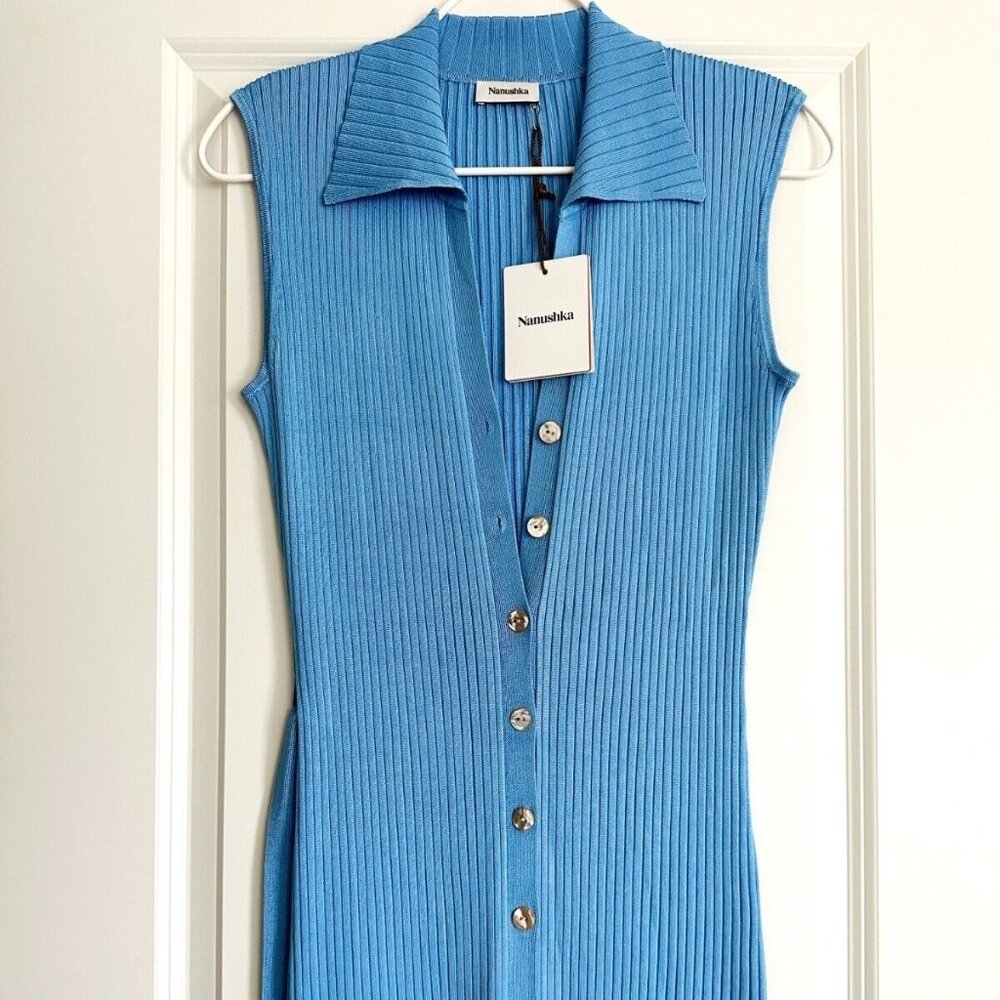 Women's NWT NANUSHKA Aubree Sleeveless Rib Midi Dress in Bright Blue Size L